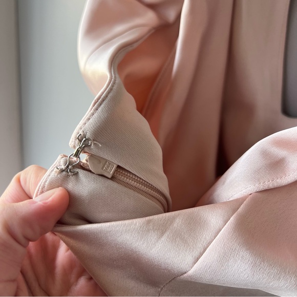 DRAPED COWL-BACK PRINCESS LINE DRESS WITH FRONT SLIT IN CAMEO - Picture 8 of 11